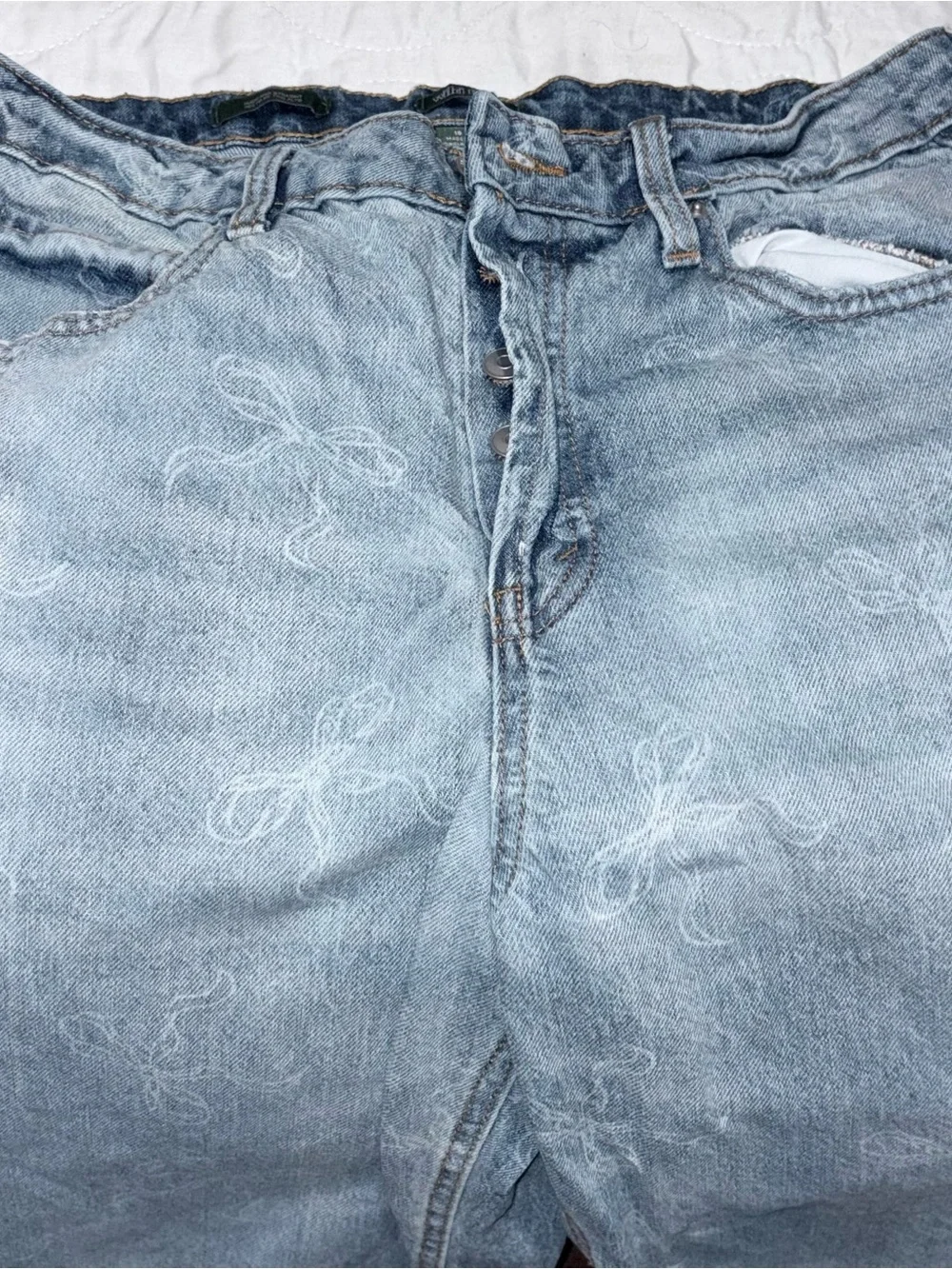 Light Blue High Rise Women’s  Denim Jeans with Ribbon design